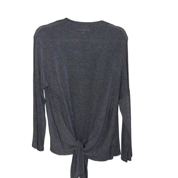 Amour Vert Womens Top Size Large Gray Mock Neck Tie Front Long Sleeve - Picture 5 of 6